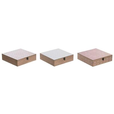 Box for Infusions DKD Home Decor Kristal Roze Metaal Wit 24 x 24 x 7 cm 3 Onderdelen Hout MDF