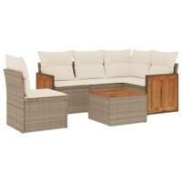 6-delige Loungeset met kussens poly rattan beige - thumbnail