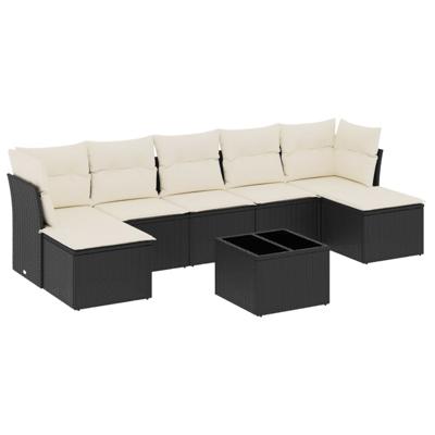 8-delige Loungeset met kussens poly rattan zwart
