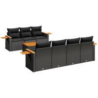8-delige Loungeset met kussens poly rattan zwart - thumbnail