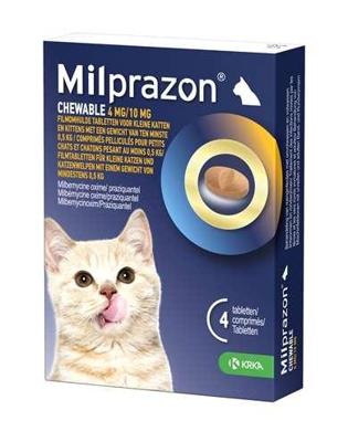 Milprazon Chewable 4 mg / 10 mg kitten en kleine kat 4 tabletten Milprazon Chewable 4 mg / 10 mg kitten en kleine kat 4 tabletten