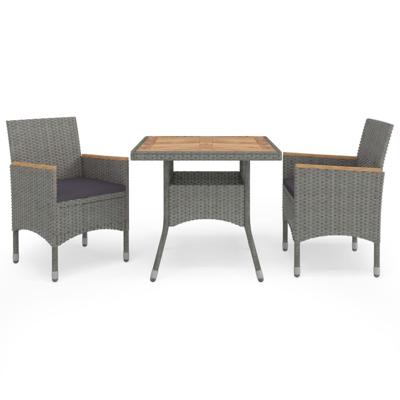 3-delige Tuinset poly rattan en acaciahout grijs