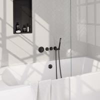 Thermostatische inbouw badkraan SET 01 met badvulcombinatie en handdouche mat zwart - thumbnail