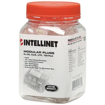 Intellinet Kabel Intellinet verpakking van 100 stuks Cat6 modulaire RJ45-stekkers UTP 2-voudige klem voor gevlochten draad 100 stekkers per pot 502344