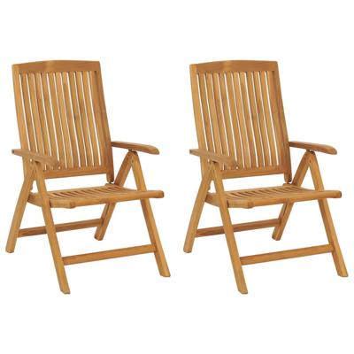 Tuinstoelen 2 st verstelbaar met kussens massief teakhout