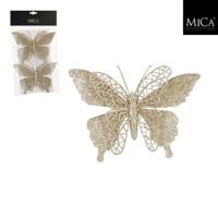 Mica Decorations Clip Vlinder 16x11 cm 2 Stuks Champagne - thumbnail