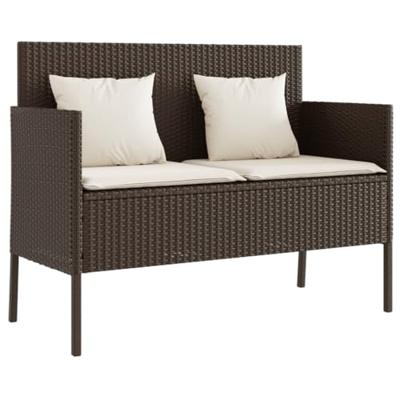 Tuinbank met kussens poly rattan bruin