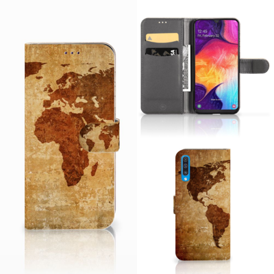 Samsung Galaxy A50 | Flip Cover | Wereldkaart Samsung Galaxy A50 | Flip Cover | Wereldkaart