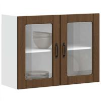 Keukenbovenkast met glazen deur bewerkt hout bruin eikenkleur - thumbnail