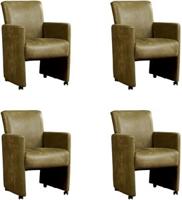 Set van 4 Olijfgroene leren moderne eetkamerfauteuils Elegant - Kenia Leer Olive (olijfgroen leer) - thumbnail