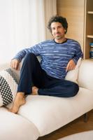 Blauwe herenpyjama verfstrepen van Hajo - thumbnail