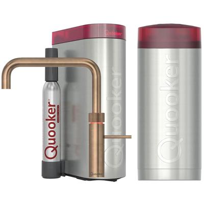 Quooker Fusion Square Keukenkraan Set - Kokend Warm- en Koud Water - Messing Patina - Inclusief COMBI Reservoir & CUBE - Direct Gekoeld Bruisend Water