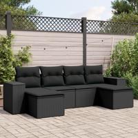 6-delige Loungeset met kussens poly rattan zwart - thumbnail