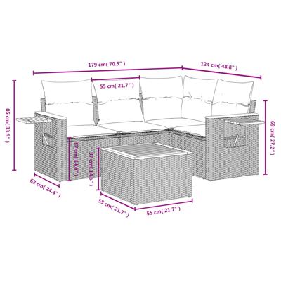 4-delige Loungeset met kussens poly rattan zwart - thumbnail