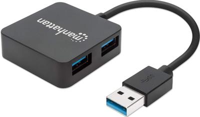 Manhattan Manhattan USB-A 4-Port Hub, 4x USB-A Ports, 5 Gbps (USB 3.2 Gen1 aka USB 3.0) 162296 USB-hub 4 poorten USB-A USB 3.0 5 GBit/s Zwart