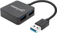 Manhattan Manhattan USB-A 4-Port Hub, 4x USB-A Ports, 5 Gbps (USB 3.2 Gen1 aka USB 3.0) 162296 USB-hub 4 poorten USB-A USB 3.0 5 GBit/s Zwart - thumbnail
