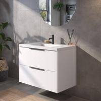 Saqu Lima badmeubel incl. glans witte wastafel 80x52x64cm glans wit - mat zwarte greep - thumbnail