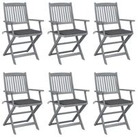 Tuinstoelen 6 st inklapbaar met kussens massief acaciahout - thumbnail