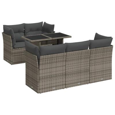 6-delige Loungeset met kussens poly rattan grijs