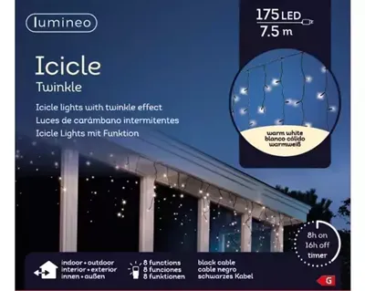 Led fonkel icicleverlichting 175 lampjes zwart