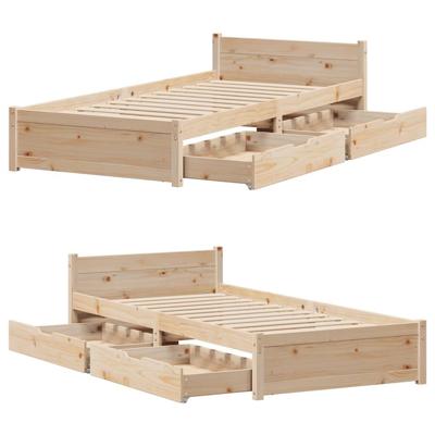 Bedframe zonder matras massief grenenhout 75x190 cm