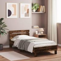 Bedframe met hoofdbord en LED gerookt eikenkleurig 90x200 cm - thumbnail