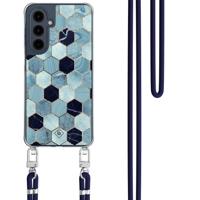 Samsung Galaxy A16 hoesje met donkerblauw koord - Blue cubes - thumbnail