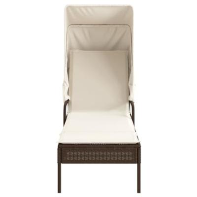 Ligbedden 2 st met luifels en tafel poly rattan bruin