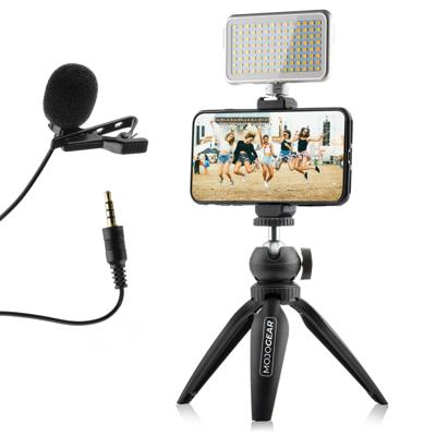 MOJOGEAR Video KIT / vlog set: Mini-statief + telefoonhouder + microfoon + lampje