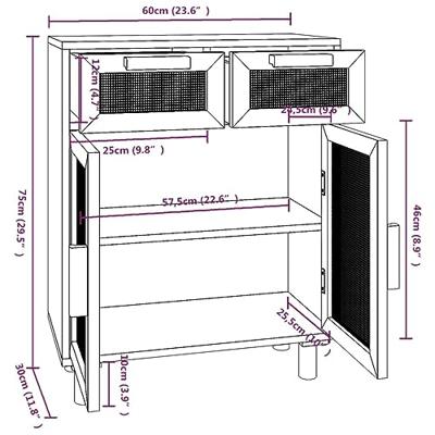 Dressoir 60x30x75 cm massief grenen hout en rattan zwart Dressoir 60x30x75 cm massief grenen hout en rattan zwart