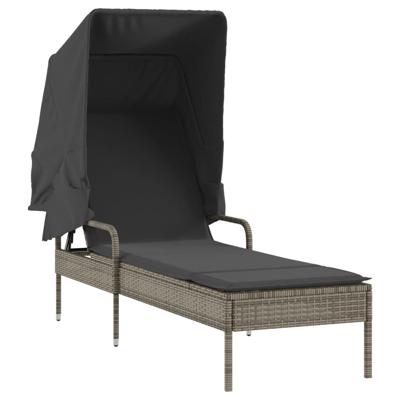 Ligbedden 2 st met luifels en tafel poly rattan grijs - thumbnail