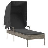 Ligbedden 2 st met luifels en tafel poly rattan grijs - thumbnail