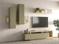 Tv-meubel set BOTSWANA 2 lades 2 opbergvakken lindberg eik/eucalyptus groen - thumbnail