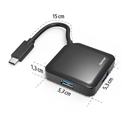 Hama 00200116 USB-hub 4 poorten USB-A USB 3.0 5 GBit/s Met USB-C stekker Zwart
