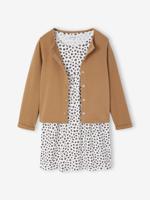 Set met vest en bloemenjurk meisje kameel - thumbnail