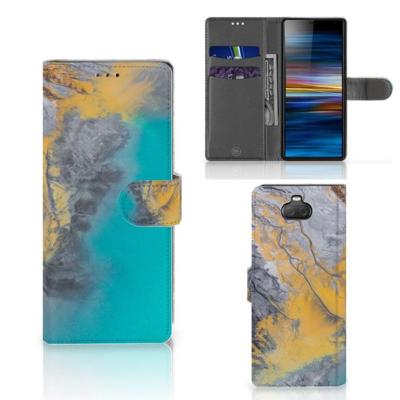 Sony Xperia 10 | Bookcase | Marble Blue Gold