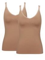 Ondergoed dames 2-pack - hemd Basic GO smalle band - Vrouwen onderhemd spaghetti bandjes biologisch katoen - M - Huidskleur - Top - Singlet - M - thumbnail