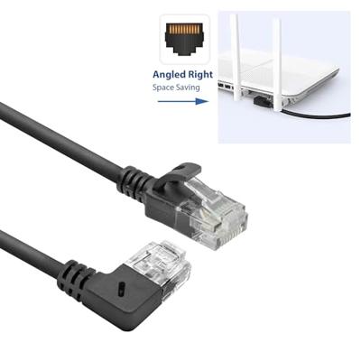 ACT Zwarte 3 meter U/UTP CAT6A LSZH slimline patchkabel met RJ45 connectoren. recht naar 90° haaks - thumbnail