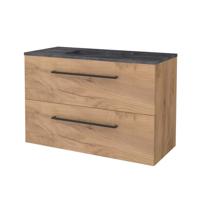 Badmeubelset BWS Salt 100x46cm Met Grepen 2 Lades Met Wastafel Hardsteen Whisky Oak - thumbnail