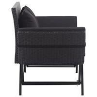 Tuinbank met kussens 176 cm poly rattan zwart - thumbnail