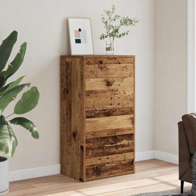 Dressoir met 6 lades 50x34x96 cm bewerkt hout oud houtkleurig