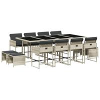 13-delige Tuinset met kussens poly rattan lichtgrijs - thumbnail