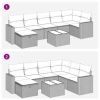 8-delige Loungeset met kussens poly rattan lichtgrijs - thumbnail