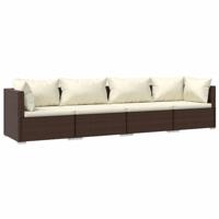 4-delige Loungeset met kussens poly rattan bruin - thumbnail