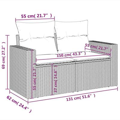 5-delige Loungeset met kussens poly rattan lichtgrijs