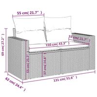 5-delige Loungeset met kussens poly rattan lichtgrijs - thumbnail