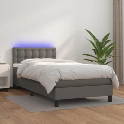 Boxspring met matras en LED kunstleer grijs 90x200 cm