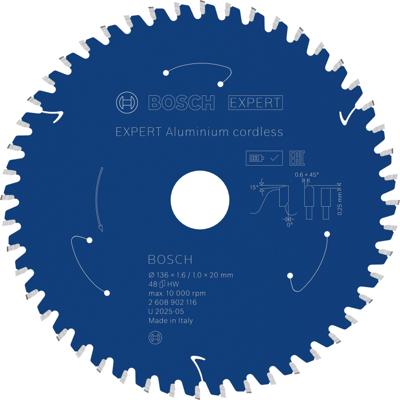 Bosch Accessoires EXPERT Aluminium cordless Cirkelzaagblad | 136 x 1,6/1 x 20 mm | T48 - 2608902116