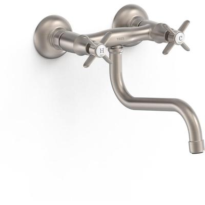 Keukenmengkraan Tres Cocina Inbouw Kruisgreep Gebogen Uitloop RVS Tres