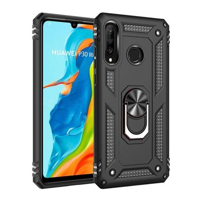 Armor schokbestendige TPU + PC beschermhoes voor Huawei P30 lite met 360 graden rotatie houder (zwart)
